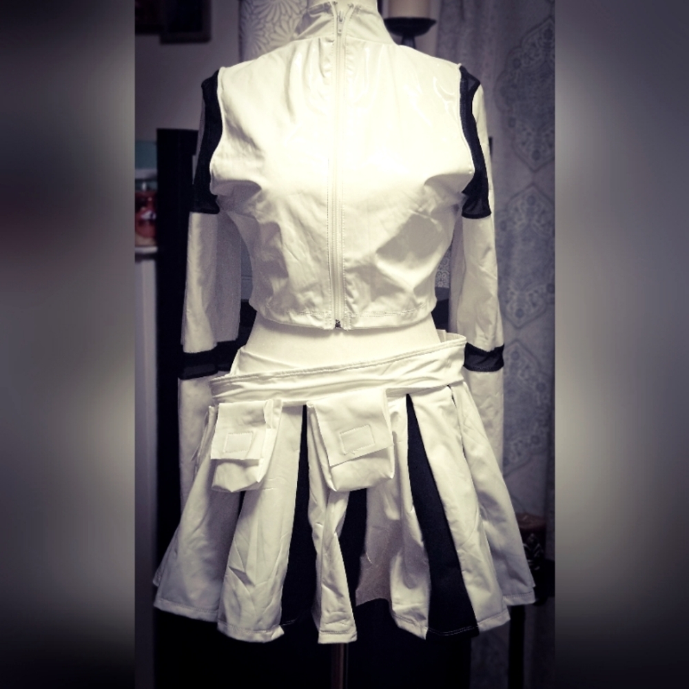 Dolls Kill White and Black Futuristic Utility Skirt Set